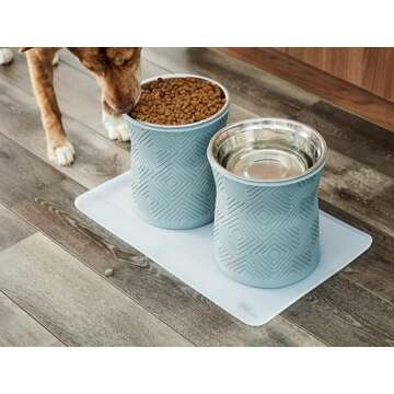 Pet Junkie Santa Fe Single Elevated Dog Bowl Stand with Removable Stainless Steel 44oz Inner Bowl for Medium to Large Breed - Raised Dog Food or Water Station (Large, ICY Gray)