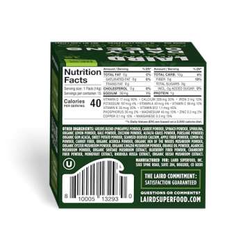 Laird Superfood Prebiotic Daily Greens Powder - Pack of 15 Single Serve Sachets - Essential Vitamins...
