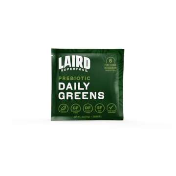 Laird Superfood Prebiotic Daily Greens Powder - Pack of 15 Single Serve Sachets - Essential Vitamins & Minerals - Fiber, Adaptogen & Fruits, Vegetables – Supports Gut Health – Non-GMO, Vegan