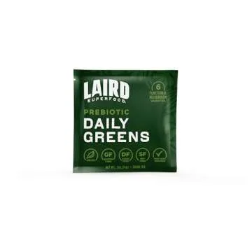 Laird Superfood Prebiotic Daily Greens Powder - Pack of 15 Single Serve Sachets - Essential Vitamins & Minerals - Fiber, Adaptogen & Fruits, Vegetables – Supports Gut Health – Non-GMO, Vegan