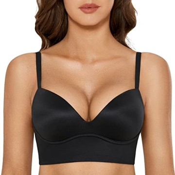 DOBREVA Women's Push Up Wireless Bra Padded T Shirt Bras No Underwire Plunge Bralette Black 36D