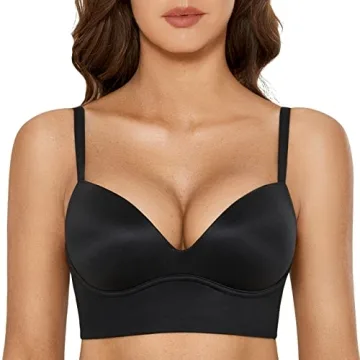 DOBREVA Women's Push Up Wireless Bra Padded T Shirt Bras No Underwire Plunge Bralette Black 36D