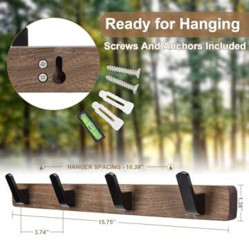 FATASTY Coat Hooks Wall Mount, Walnut Heavy Duty Wall Hooks for Hanging Coats, Backpacks, Hats, Towe...