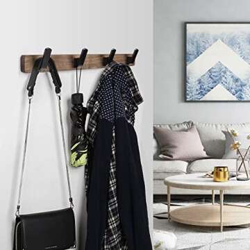 FATASTY Coat Hooks Wall Mount, Walnut Heavy Duty Wall Hooks for Hanging Coats, Backpacks, Hats, Towels, Bags, Dog Leashes, etc. Wood Coat Rack Wall Mount for Bathroom, Bedroom, Closet Room, Kitchen