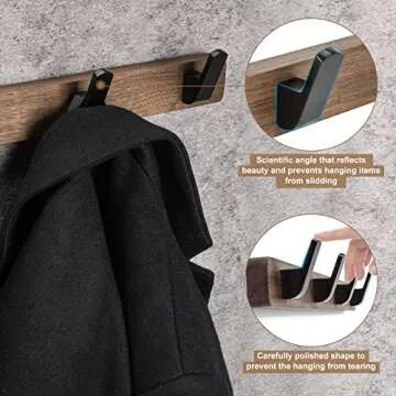 FATASTY Coat Hooks Wall Mount, Walnut Heavy Duty Wall Hooks for Hanging Coats, Backpacks, Hats, Towels, Bags, Dog Leashes, etc. Wood Coat Rack Wall Mount for Bathroom, Bedroom, Closet Room, Kitchen