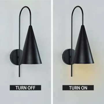 Modern Conical Metal Shade Wall Sconce Light, Industrial Gooseneck Wall Light Fixtures, Indoor Wall Mounted Lamp for Bedside Bedroom Living Room Hallway Study Room (Black)