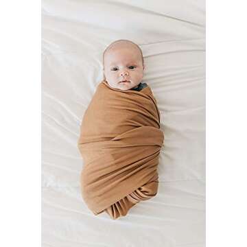 Mebie Baby Mustard Stretch Swaddle, Modern and Neutral Swaddle Blanket for Baby Girl, Soft Baby Blankets, Newborn Swaddle Blanket, 0-3 Month, Comfy Wrap, Baby Essentials & Gifts (47" x 47")
