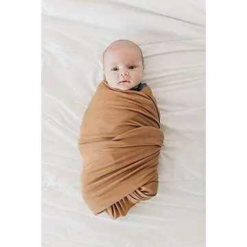 Mebie Baby Mustard Stretch Swaddle, Modern and Neutral Swaddle Blanket for Baby Girl, Soft Baby Blankets, Newborn Swaddle Blanket, 0-3 Month, Comfy Wrap, Baby Essentials & Gifts (47" x 47")