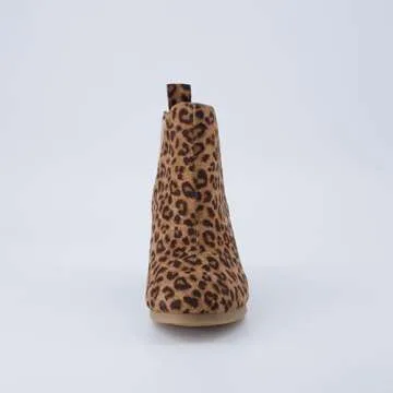 Dunes Women's Zoey Wedge Bootie, Soft Vegan Suede, Easy Slip-On Design, Memory Foam, Wide Widths Available, womens ankle boots low heel, LEOPARD 6.5