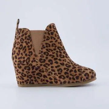 Dunes Women's Zoey Wedge Bootie, Soft Vegan Suede, Easy Slip-On Design, Memory Foam, Wide Widths Available, womens ankle boots low heel, LEOPARD 6.5