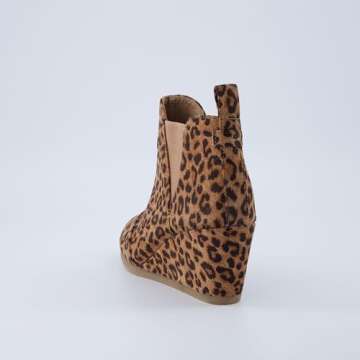Dunes Women's Zoey Wedge Bootie, Soft Vegan Suede, Easy Slip-On Design, Memory Foam, Wide Widths Available, womens ankle boots low heel, LEOPARD 6.5