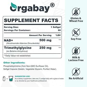 Orgabay Liposomal NAD+ Supplement 500 mg, High Absorption, Boost NAD+ with TMG 250 mg, Actual NAD Pl...