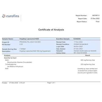 Orgabay Liposomal NAD+ Supplement 500 mg, High Absorption, Boost NAD+ with TMG 250 mg, Actual NAD Plus More Efficient Than Nicotinamide Riboside, Support Cellular Energy, Healthy Aging | 60 Softgels