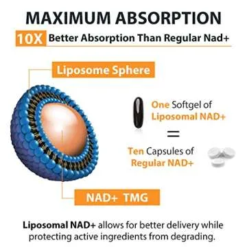 Orgabay Liposomal NAD+ Supplement 500 mg, High Absorption, Boost NAD+ with TMG 250 mg, Actual NAD Plus More Efficient Than Nicotinamide Riboside, Support Cellular Energy, Healthy Aging | 60 Softgels
