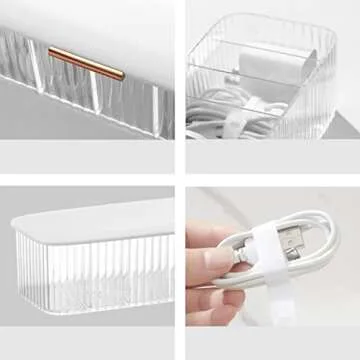 Tonxus Plastic Cable Management Box with Lid,Portable Clear Cord Organizer with 8 Compartments,Electronics Organizer Box,Desk Accessories Storage Organizer Case for Cable Stationery Supplies (White)