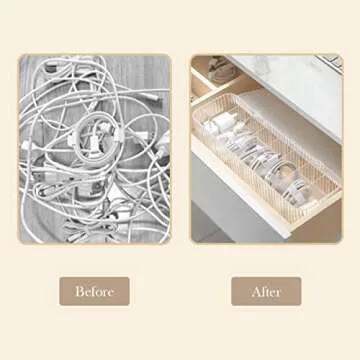 Tonxus Plastic Cable Management Box with Lid,Portable Clear Cord Organizer with 8 Compartments,Electronics Organizer Box,Desk Accessories Storage Organizer Case for Cable Stationery Supplies (White)