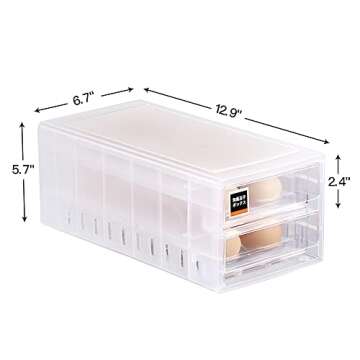 FAONIE 24 Grid Drawer Type Egg Storage Box Egg Crisper Kitchen Egg Tray Refrigerator Storage Container (White)
