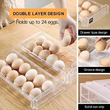 FAONIE 24 Grid Drawer Type Egg Storage Box Egg Crisper Kitchen Egg Tray Refrigerator Storage Container (White)