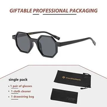 Freckles Mark Retro Hexagon Sunglasses for Men Women Vintage Small Square Glasses (Grey/Black)