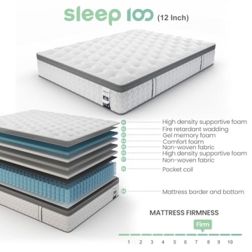 SLEEP100 Queen 12 Inch Hybrid Mattress for Deep Sleep