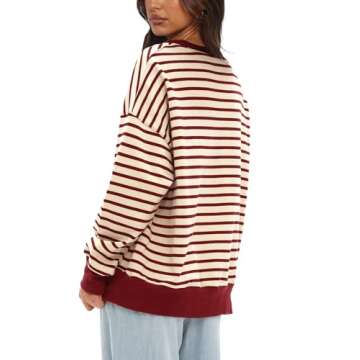 Darong Womens Oversized Sweatshirt 2024 Casual Crewneck Long Sleeve Colorblock Striped Pullover Tuni...