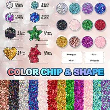 12 Jars of Cosmetic Chunky Glitter Shimmer Body Face Hair Eye Party Beauty Makeup Temporary Tattoos 12 Colors (96g/3.38oz) + Quick Dry Glitter Glue(10ml)