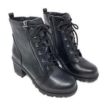 Soda Indiana Women's Faux Leather Lace Up High Chunky Heel Ankle Booties (Black Pu, US Footwear Size...