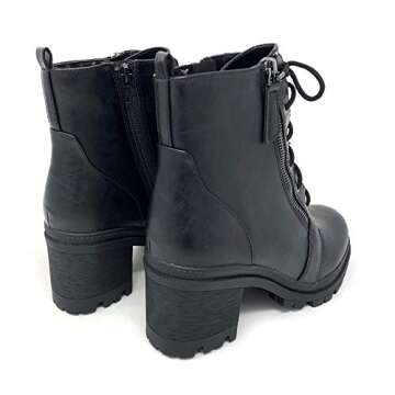 Soda Indiana Women's Faux Leather Lace Up High Chunky Heel Ankle Booties (Black Pu, US Footwear Size System, Adult, Women, Numeric, Medium, 7.5)