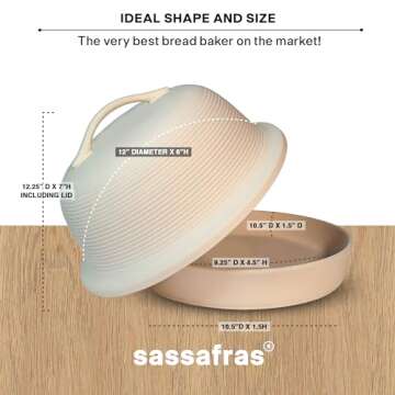 Sassafras Superstone Stoneware La Cloche Bread Baker, Unglazed, Bakes an Artisan Bread with Crusty C...