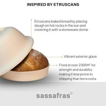 Sassafras Superstone Stoneware La Cloche Bread Baker, Unglazed, Bakes an Artisan Bread with Crusty Crust and a Light Crumb