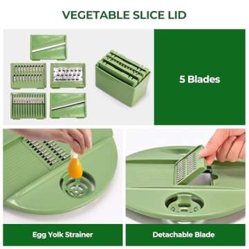 SUSTEAS Salad Spinner Large, Vegetables Wash Bowl, Fruits & Herb Lettuce Dryer with 5 Blade Slicer Egg Yolk Strainer Shredder for Efficient Salad Preparation and Food Washing, 4.25Qt