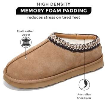 Project Cloud Australian Sheepskin Mens Slippers - Memory Foam Indoor & Outdoor Non-Slip Footwear & ...