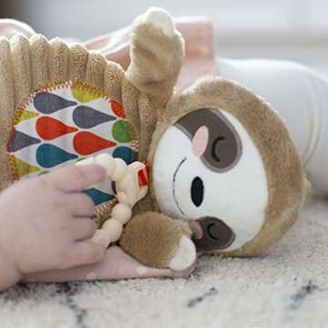 Infantino Cuddly Teether, Sleepy Sloth Character, 3 Textured Teething Places to Soothe Sore Gums, BP...