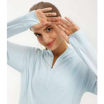 Libin Women's Full Zip UPF 50+ Sun Protection Hoodie Jacket Long Sleeve Sun Shirt Hiking Outdoor Performance with Pockets Ice Blue L