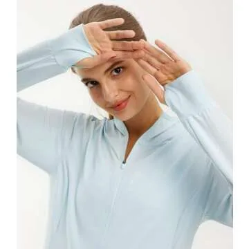 Libin Women's Full Zip UPF 50+ Sun Protection Hoodie Jacket Long Sleeve Sun Shirt Hiking Outdoor Performance with Pockets Ice Blue L