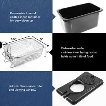 Elite Gourmet EDF2100 Electric Immersion Deep Fryer Removable Basket Adjustable Temperature, Lid wit...