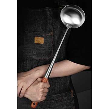 FJNATINH Soup Ladle, 17inches Ladle for wok, 304 Stainless Steel Soup Spoon Cooking Spoon for Kitchen with Wooden Handle