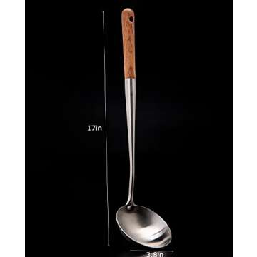 FJNATINH Soup Ladle, 17inches Ladle for wok, 304 Stainless Steel Soup Spoon Cooking Spoon for Kitchen with Wooden Handle