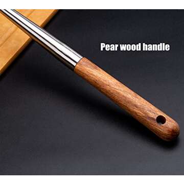 FJNATINH Soup Ladle, 17inches Ladle for wok, 304 Stainless Steel Soup Spoon Cooking Spoon for Kitchen with Wooden Handle