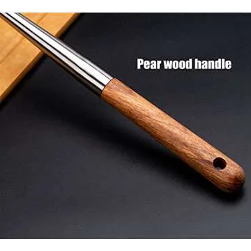 FJNATINH Soup Ladle, 17inches Ladle for wok, 304 Stainless Steel Soup Spoon Cooking Spoon for Kitchen with Wooden Handle