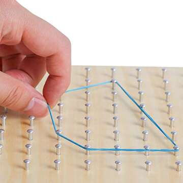 HOONEW Wooden Geoboard Mathematical Manipulative Material Array Block Geo Board Montessori Graphical Educational Toys with Pattern Cards and Rubber Bands STEM Puzzle Matrix 8x8 Brain Teaser for Kid