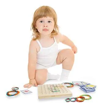 HOONEW Wooden Geoboard Educational Hands-On Toy for Kids
