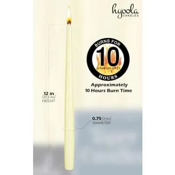 Elegant 12 Inch Dripless Taper Candles - 10 Hour Burn Time
