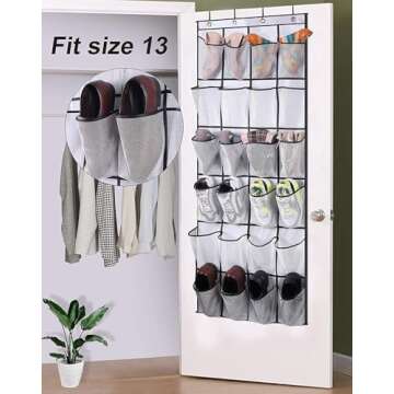 MISSLO Over The Door Shoe Organizer 24 Large Mesh Pockets, White