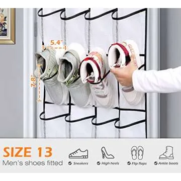 MISSLO Over The Door Shoe Organizer 24 Large Mesh Pockets, White