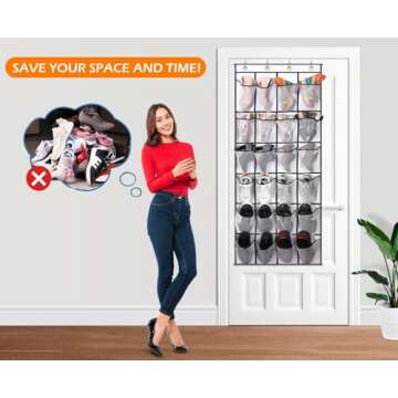 MISSLO Over The Door Shoe Organizer 24 Large Mesh Pockets, White