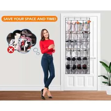 MISSLO Over The Door Shoe Organizer 24 Large Mesh Pockets, White