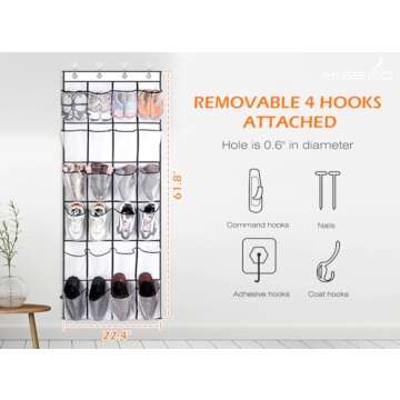 MISSLO Over The Door Shoe Organizer 24 Large Mesh Pockets, White
