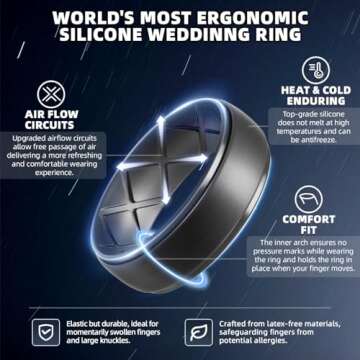 Egnaro Inner Arc Ergonomic Breathable Design, Silicone Rings Mens with Half Sizes, 1/4/5/6/7 Rubber ...