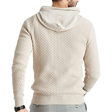 Zaitun Mens Hooded Sweatshirt Long Sleeve Solid Knitted Hoodie Pullover Sweater Khaki